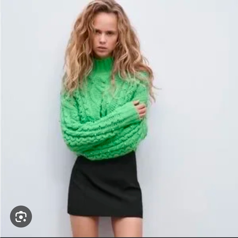 Zara green knit sweater with pearls.
